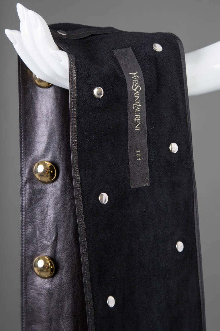 Vintage Yves Saint Laurent Black Leather Gold Stud Sash Belt Documented 1989