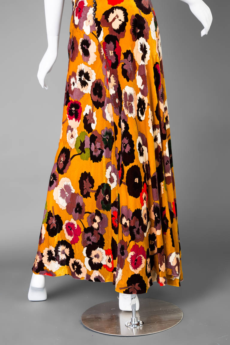 Missoni Silk velvet Pansy Print Crystal Waist Embellishment Dress 1930s Style