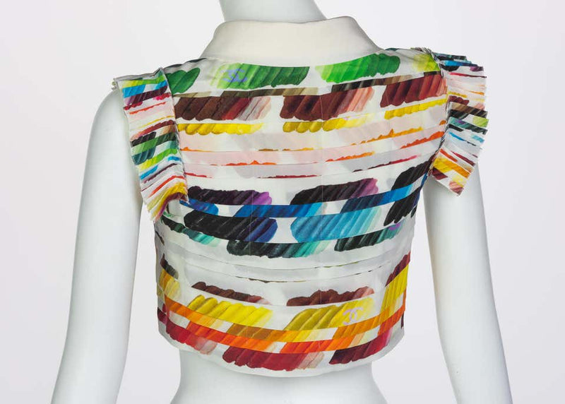 Chanel Pleated Rainbow Cropped Blouse Top Runway Spring 2014