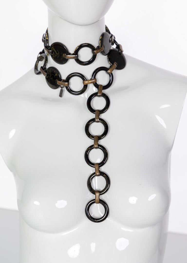 Vintage Yves Saint Laurent Black Marbled Bakelite Belt Necklace YSL