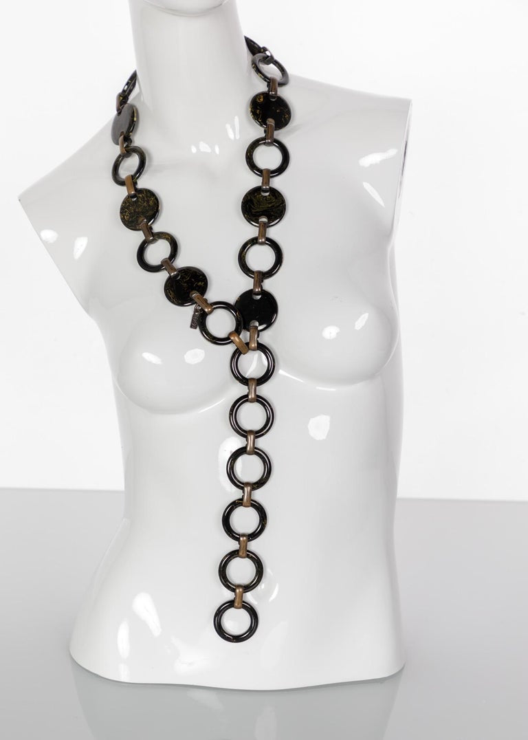 Vintage Yves Saint Laurent Black Marbled Bakelite Belt Necklace YSL