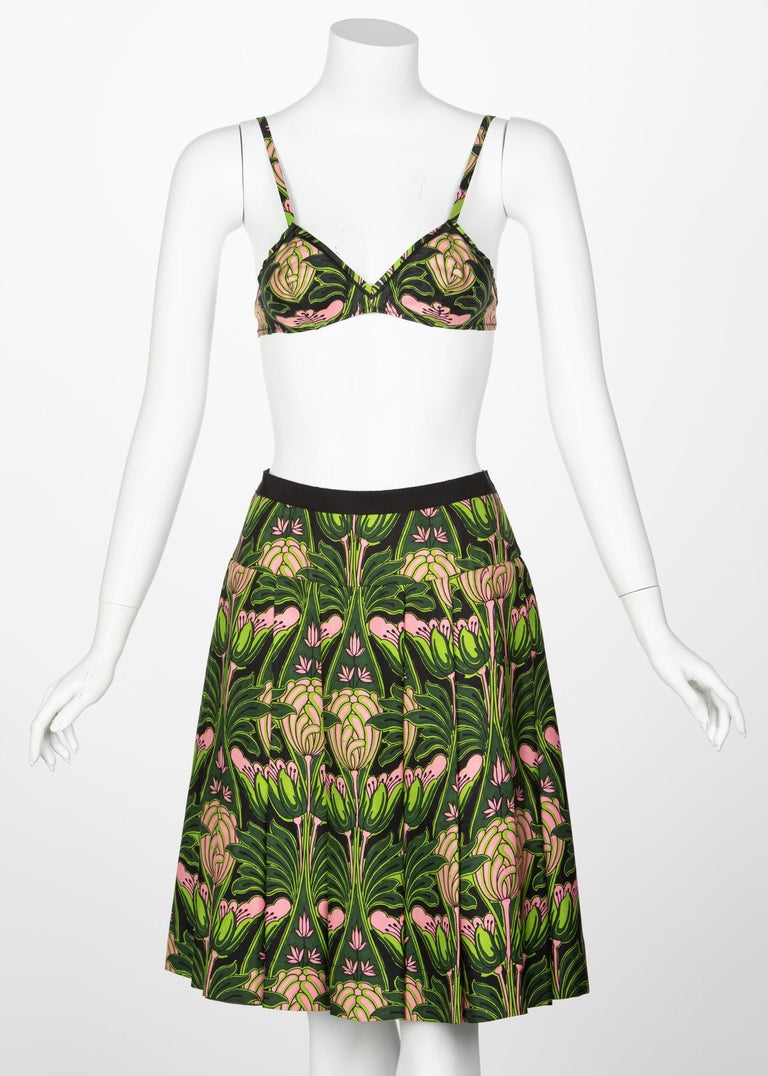 Prada Holiday & Brown Green Pink Print Bra Skirt Set, 2003