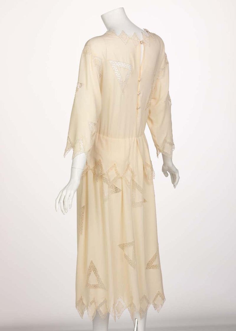 Chloe Karl Lagerfeld Ivory Silk Ebroidered Dress, 1981