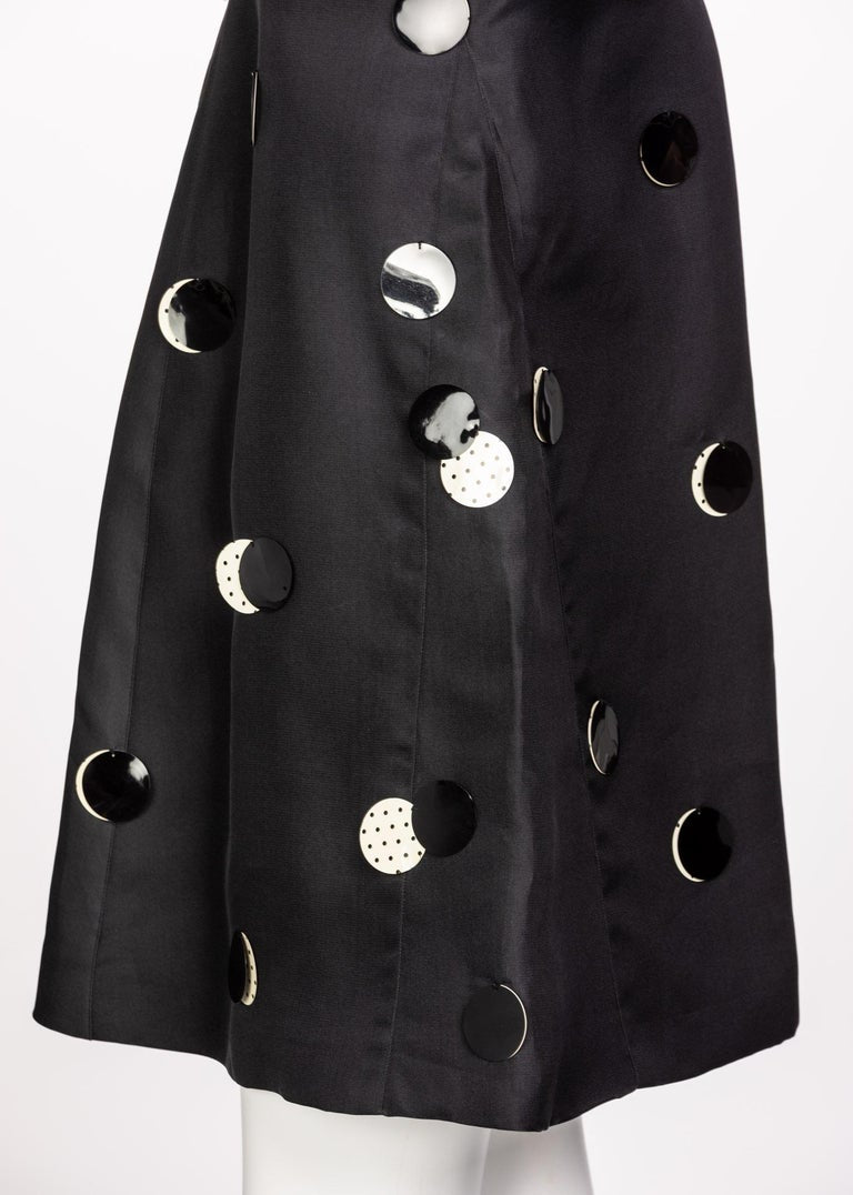 Courregès Black Silk Polka Dot Sequin Trapeze Mini Dress, 1960s