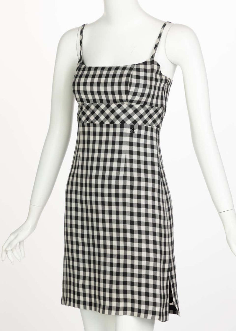 Vintage Chanel Black White Silk Gingham Dress