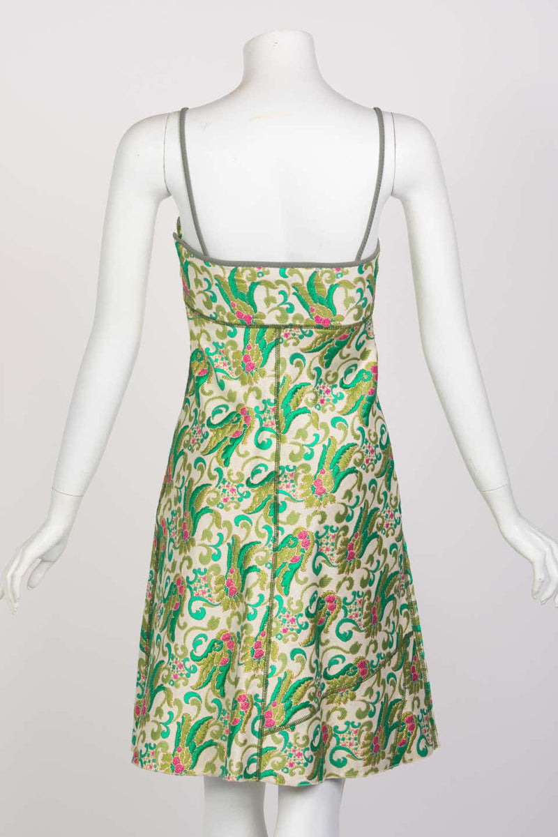 Prada Green Brocade A-Line Sleeveless Dress Spring 2003