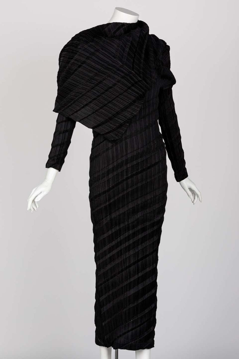 Issey Miyake Black Pleated Sculptural Dress, 1990s