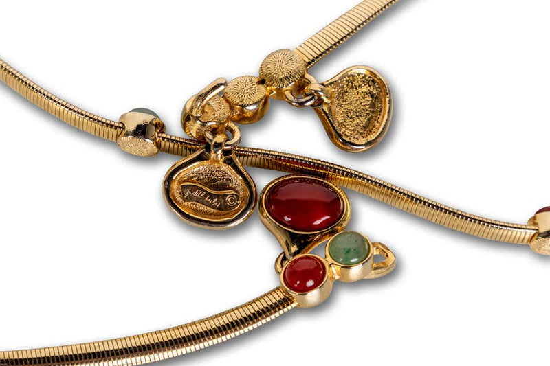 Judith Leiber Gold Snake Chain Jade & Carnelian Belt