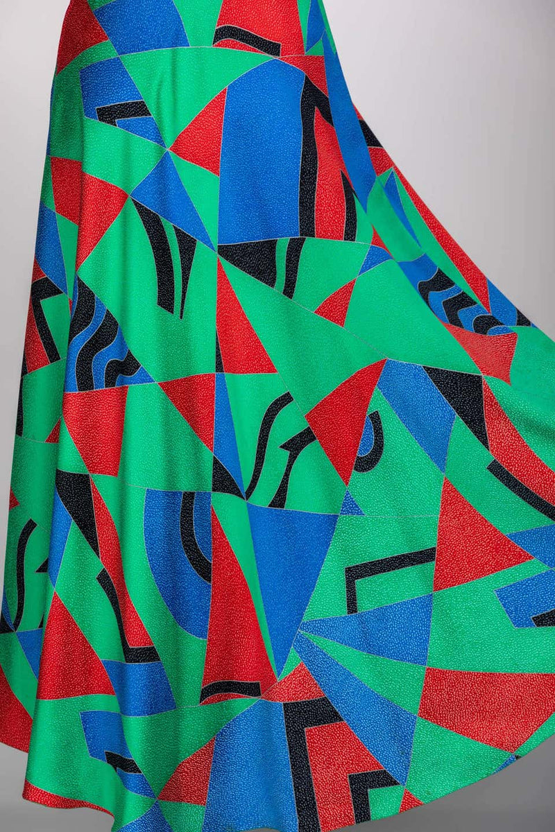 Chloé Karl Lagerfeld Cubist Green Silk Print Sleeveless Dress, 1970s