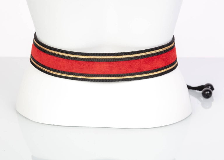 Yves Saint Laurent YSL Russian Collection Red suede Black Gold belt, 1970s