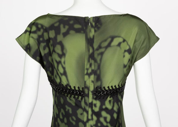 Prada Green Black Chain Inset Printed Shift Dress, Resort 2009