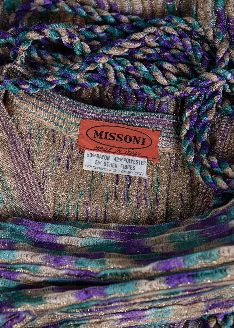 Missoni Multicolored Jewel Tone Metallic Knit Belted Dress, 1970s