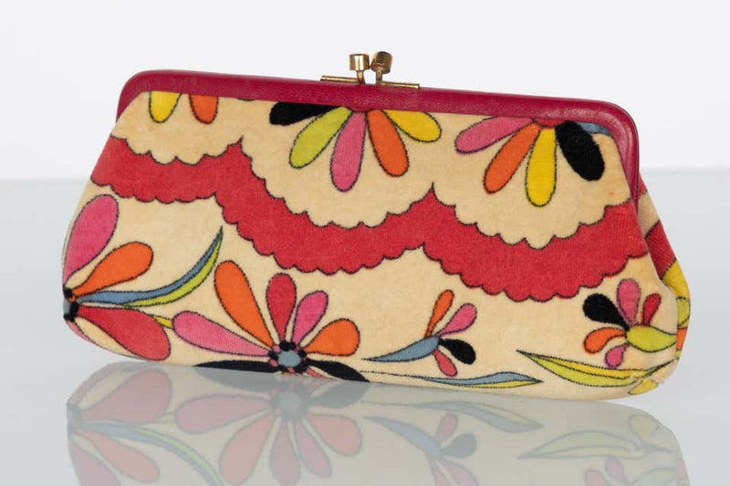 Pucci Velvet Floral Leather Trim Clutch, 1960s