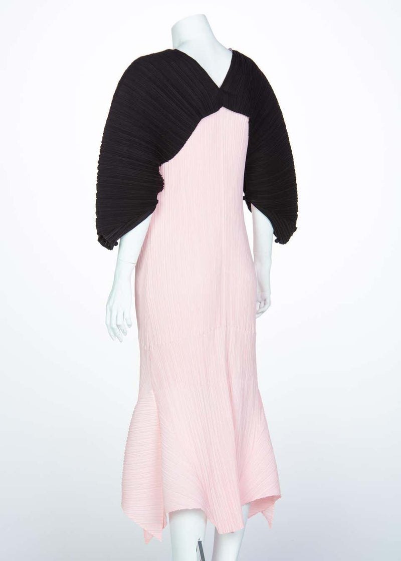 Issey Miyake Fette Pink Black Pleated Origami Dress