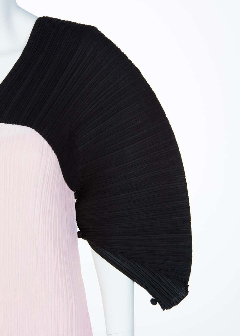 Issey Miyake Fette Pink Black Pleated Origami Dress