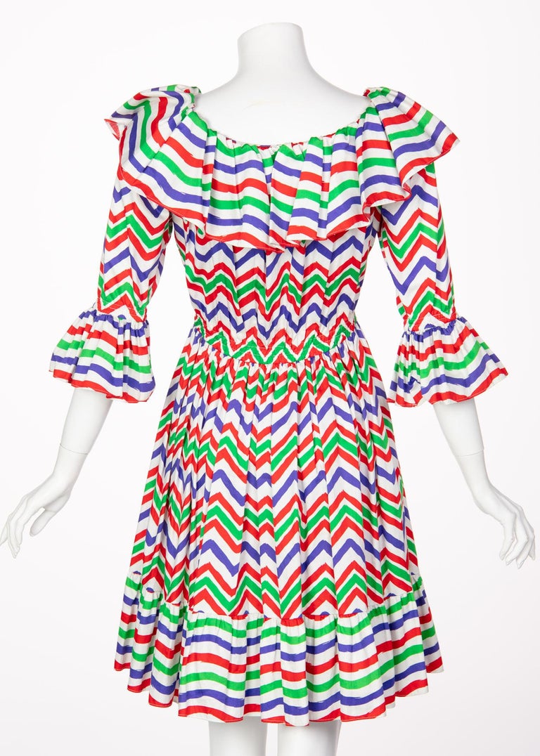 Yves Saint Laurent YSL Cotton Print Flamenco Dress, 1980s
