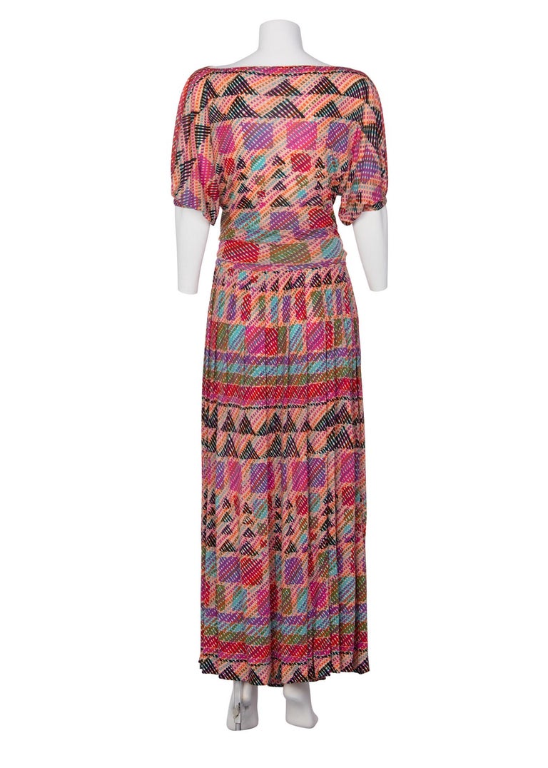 1970s Missoni Multicolored Silk Jersey Maxi Skirt Set