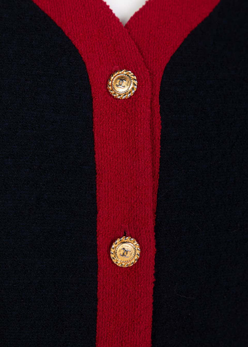 Chanel Navy & Red Boucle Jacket w/ Gold CC Buttons, 1980s