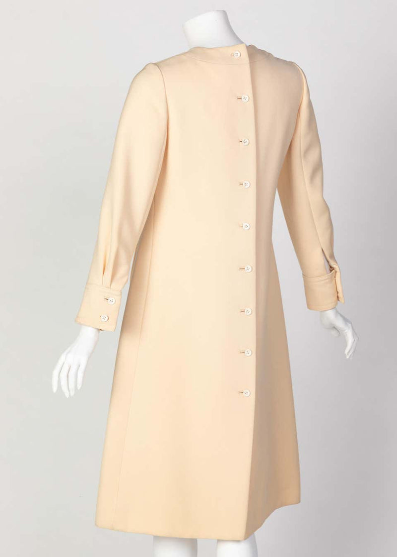 Galanos Ivory Wool Tailored A Line Dress, 1960s