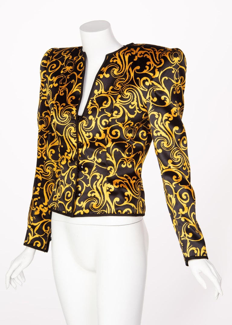1980s Odicini Couture Black and Yellow Silk Strapless Cocktail Dress and Jacket