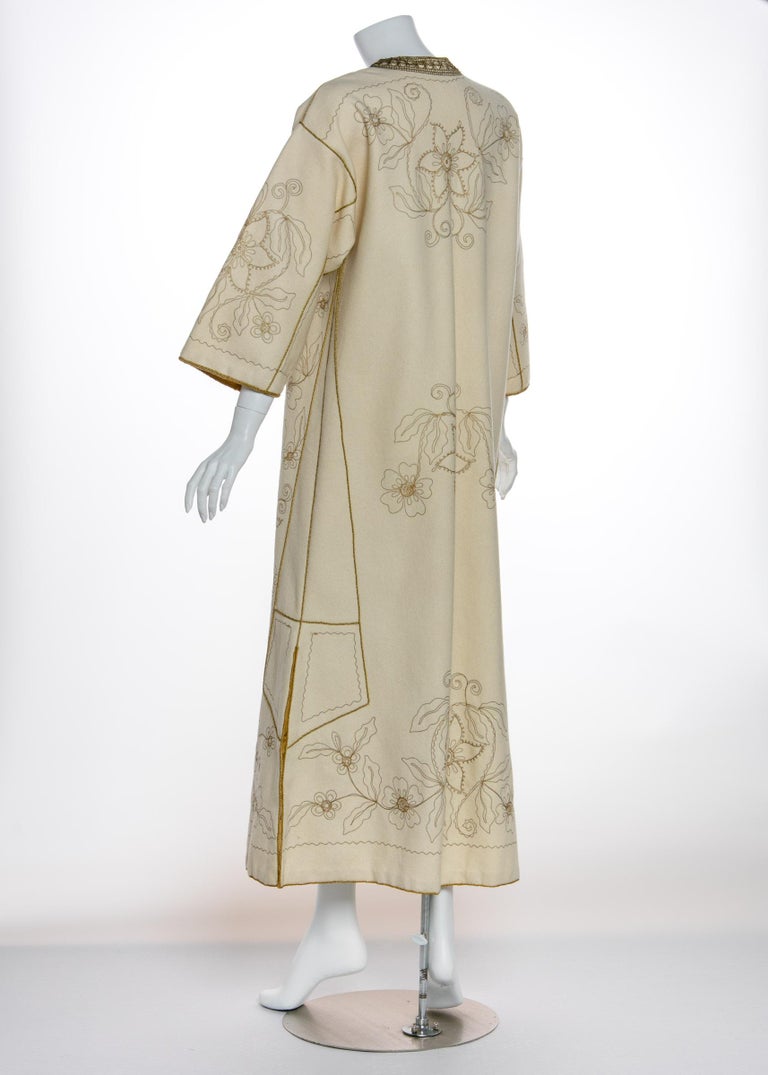 Vintage Ivory Gold Floral Embroidered Vintage Caftan Dress