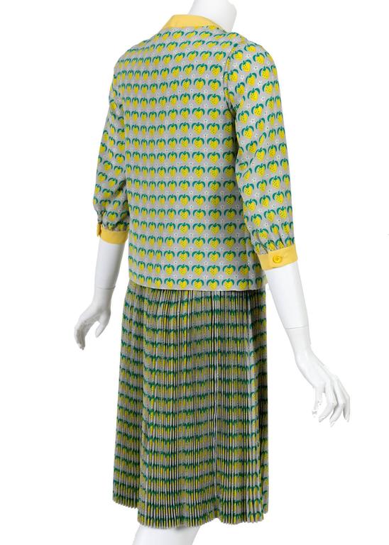 1960s Tiziani Couture by Karl Lagerfeld Lemon Silk Print Dress and Vest Set