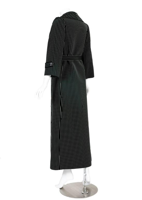 1960s Tiziani Roma by Karl Lagerfeld Black Striped Taffeta Wrap Coat