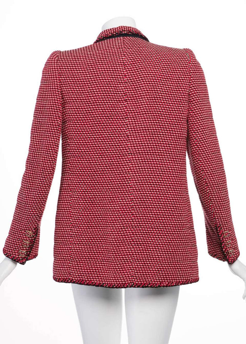 Chanel Vintage Haute-Couture Numbered Red Black Ivory Wool Jacket