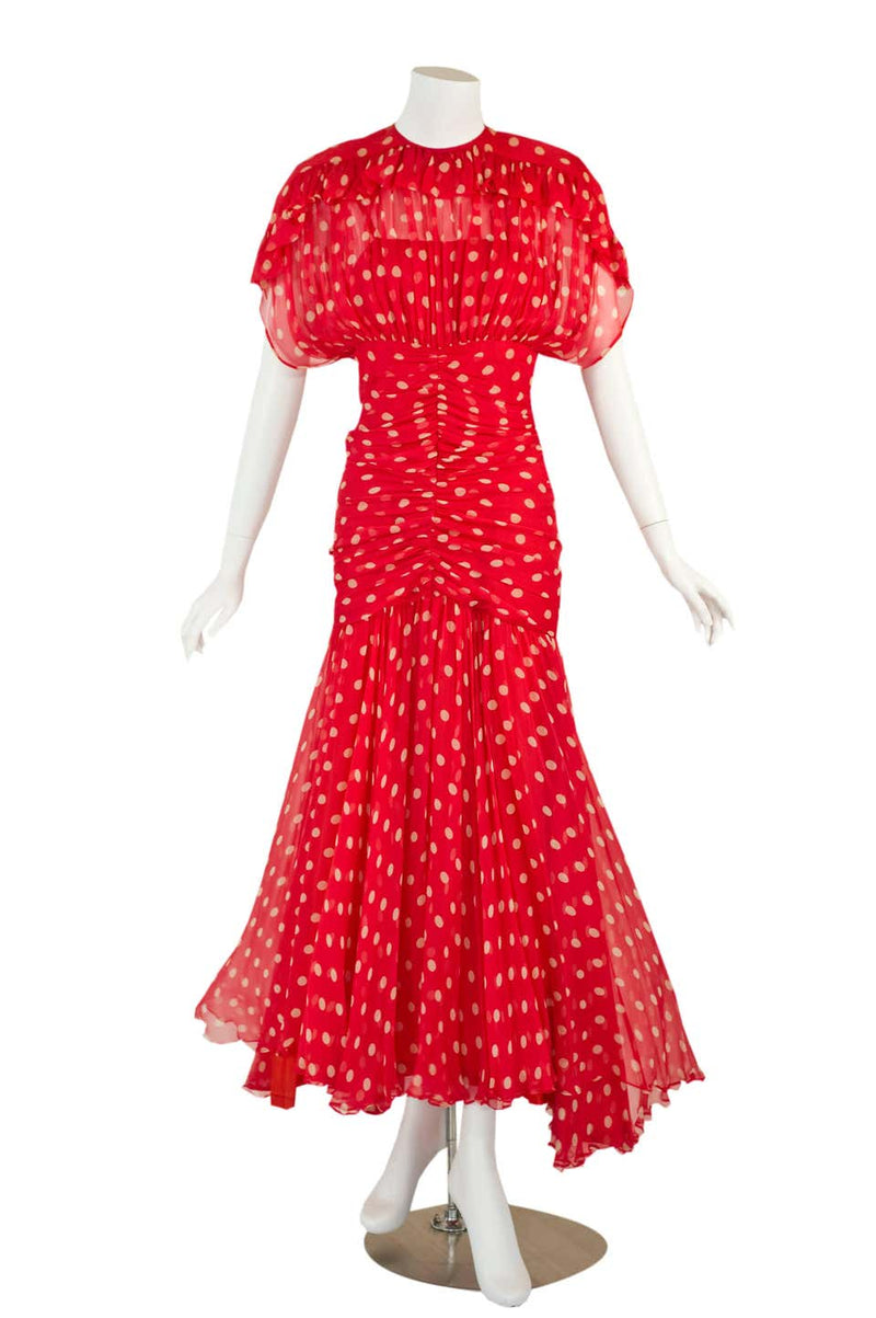 1980s Bruce Oldfield Polka Dot Silk Chiffon Cocktail Dress