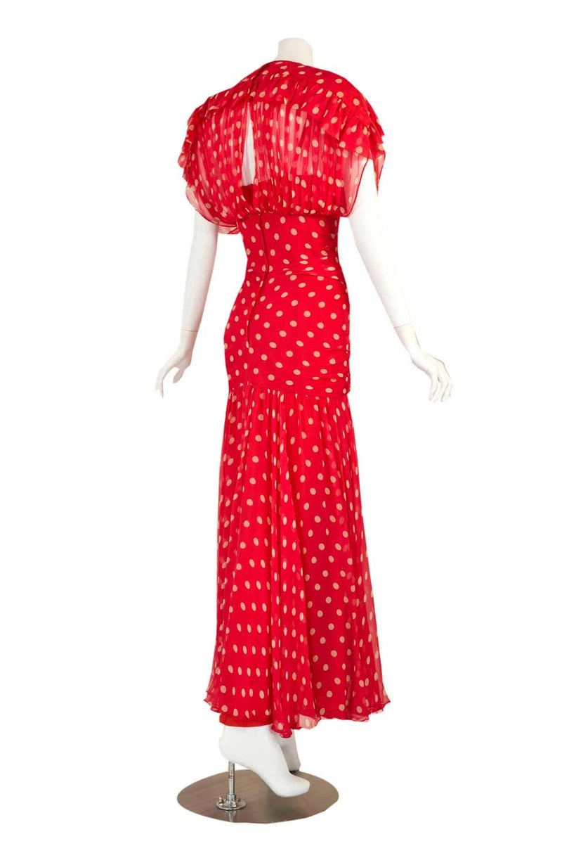 1980s Bruce Oldfield Polka Dot Silk Chiffon Cocktail Dress