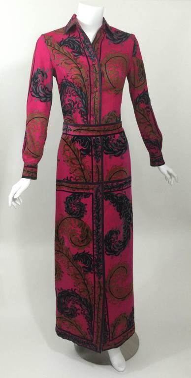 Pucci Wool Printed Blouse & Maxi Velvet Skirt Set Rare, 1970s