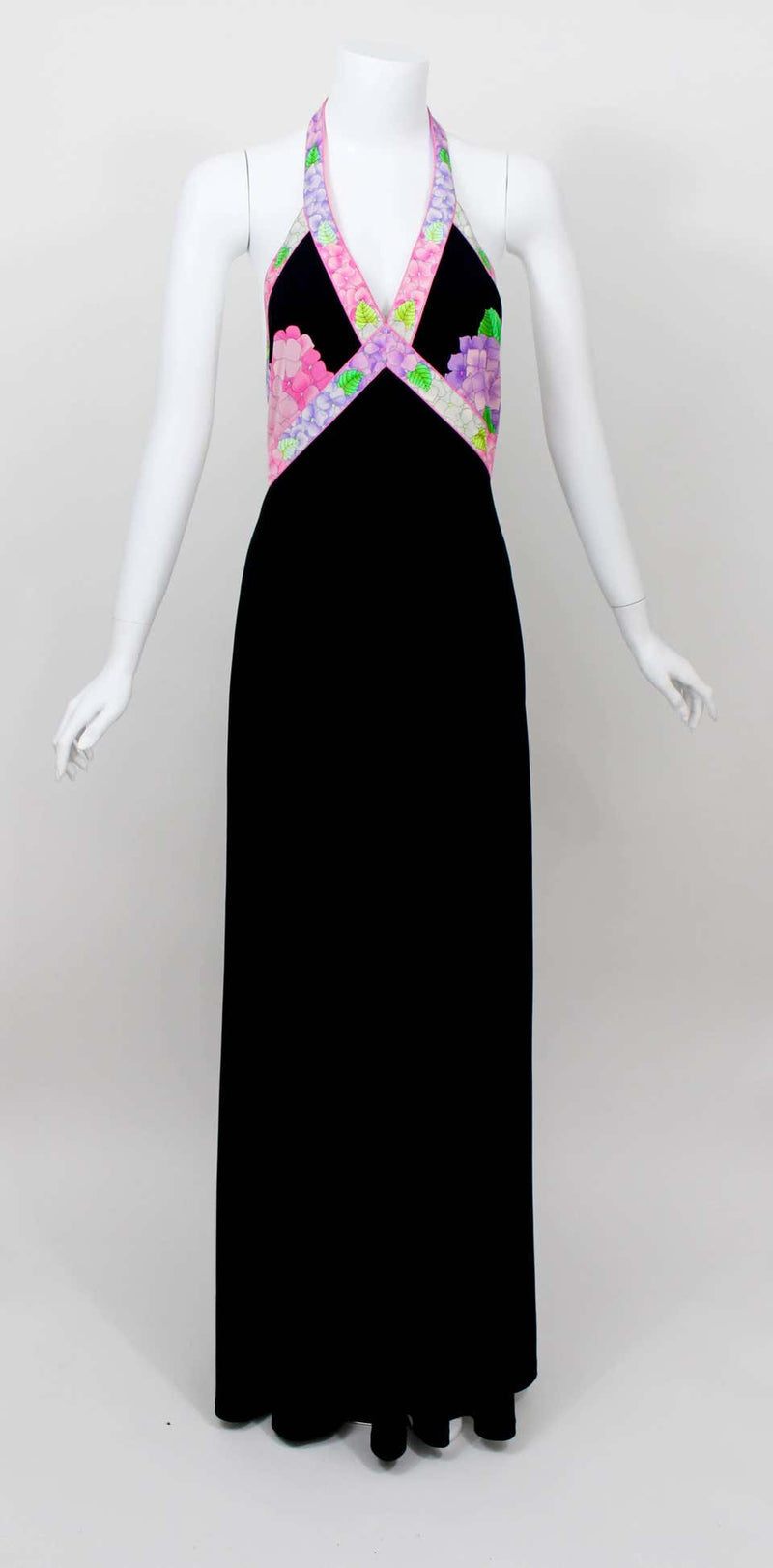 1970s Leonard Paris Caftan & Matching Halter Plunge Back Maxi Dress Vintage