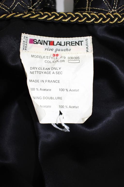 1970s Yves Saint Laurent Russian Collection Jacket Black Satin Gold Trim