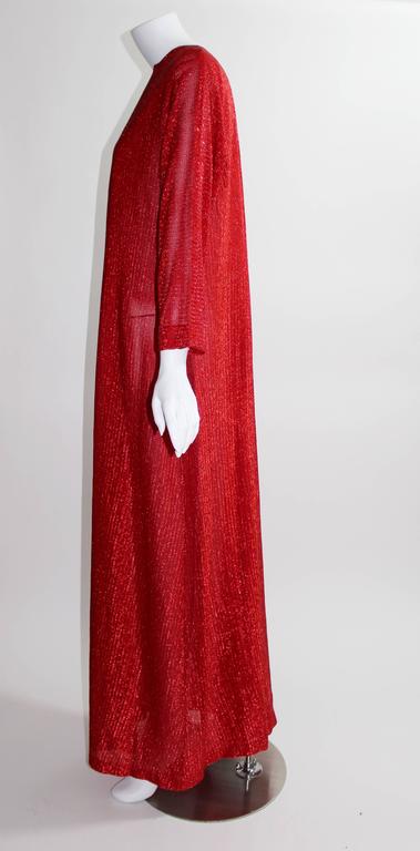 1980s Halston Metallic Red Caftan Dress