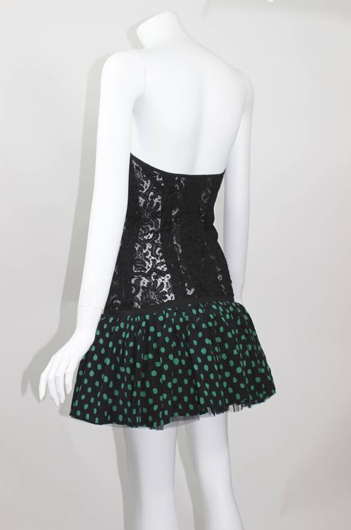 Vintage Yves Saint Laurent Black Strapless Lace and Silk Party Dress YSL