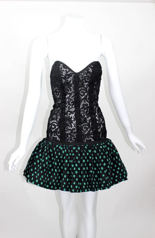 Vintage Yves Saint Laurent Black Strapless Lace and Silk Party Dress YSL