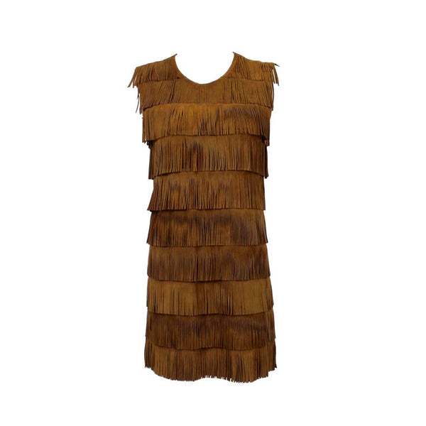 Prada Brown Suede Fringe Shift Dress Spring 2007