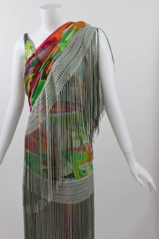 Missoni Runway 2004 Silk Colorful Fringe Scarf / Cape Dress