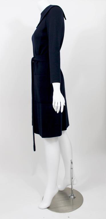 1960s Norman Norell Midnight Blue Wool Jersey Dress