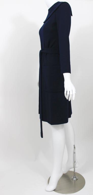 1960s Norman Norell Midnight Blue Wool Jersey Dress