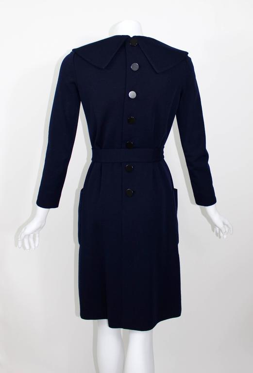 1960s Norman Norell Midnight Blue Wool Jersey Dress