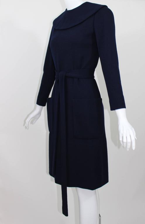 1960s Norman Norell Midnight Blue Wool Jersey Dress