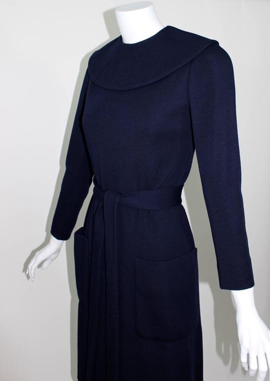 1960s Norman Norell Midnight Blue Wool Jersey Dress