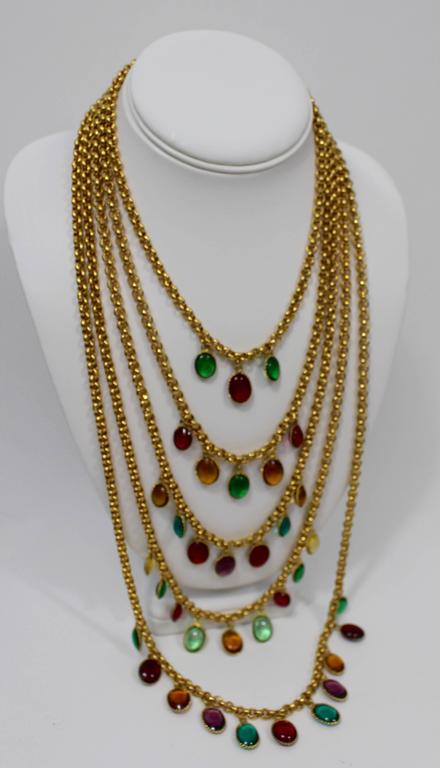 Chanel 5 Strand Gold Chain Colorful Gripoix Bead Necklace, 1980s