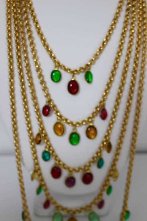 Chanel 5 Strand Gold Chain Colorful Gripoix Bead Necklace, 1980s