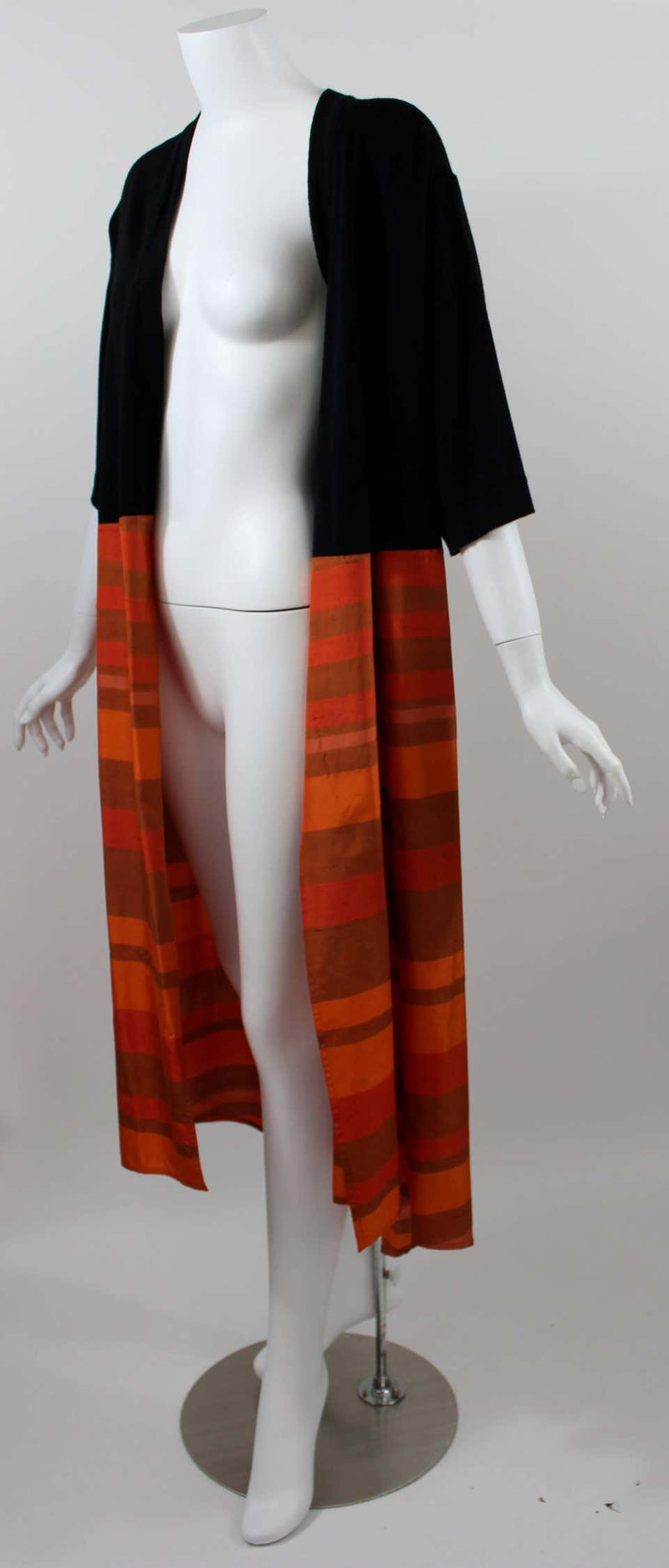 Vintage Gianfranco Ferré Black Wool & Orange Stripe Silk Sweater & Shawl