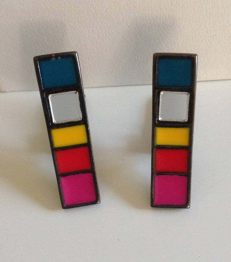 Vintage YSL Mondrian Color Block Earrings Yves Saint Laurent