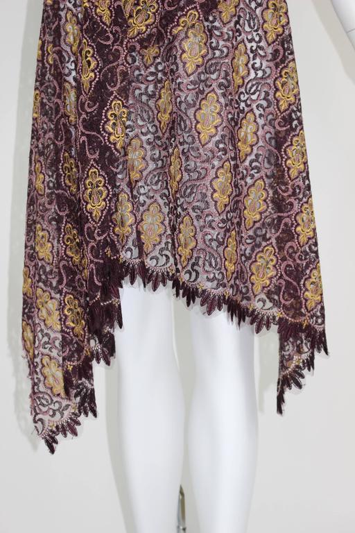 Junya Watanabe Comme des Garçons Burgundy Purple Gold Lace Kimono Sleeve Dress