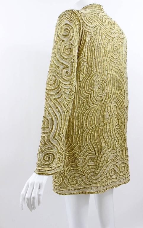 1970s Halston Hand Embroidered Beads & Golden Pearl Silk Organza Jacket