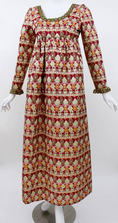 A 1960s Nan Duskin Couture Metallic Brocade Empire Waist Dress